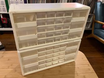 Container Store multi compartment storage drawers.