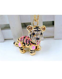 Betsey Johnson Crystal Pink Tiger Necklace (Moveable Parts)