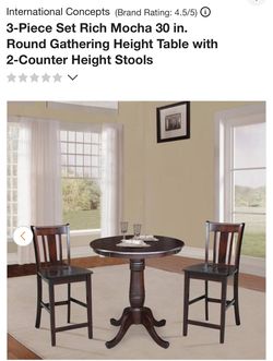 3-Piece Set Rich Mocha 30 in. Round Gathering Height Table with 2-Counter Height Stools