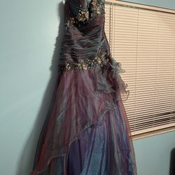 Prom Dress, Designer: Tony B., Purple/Blue, Size 10, Floral Embroidery And Gemstone, One Shoulder Style.
