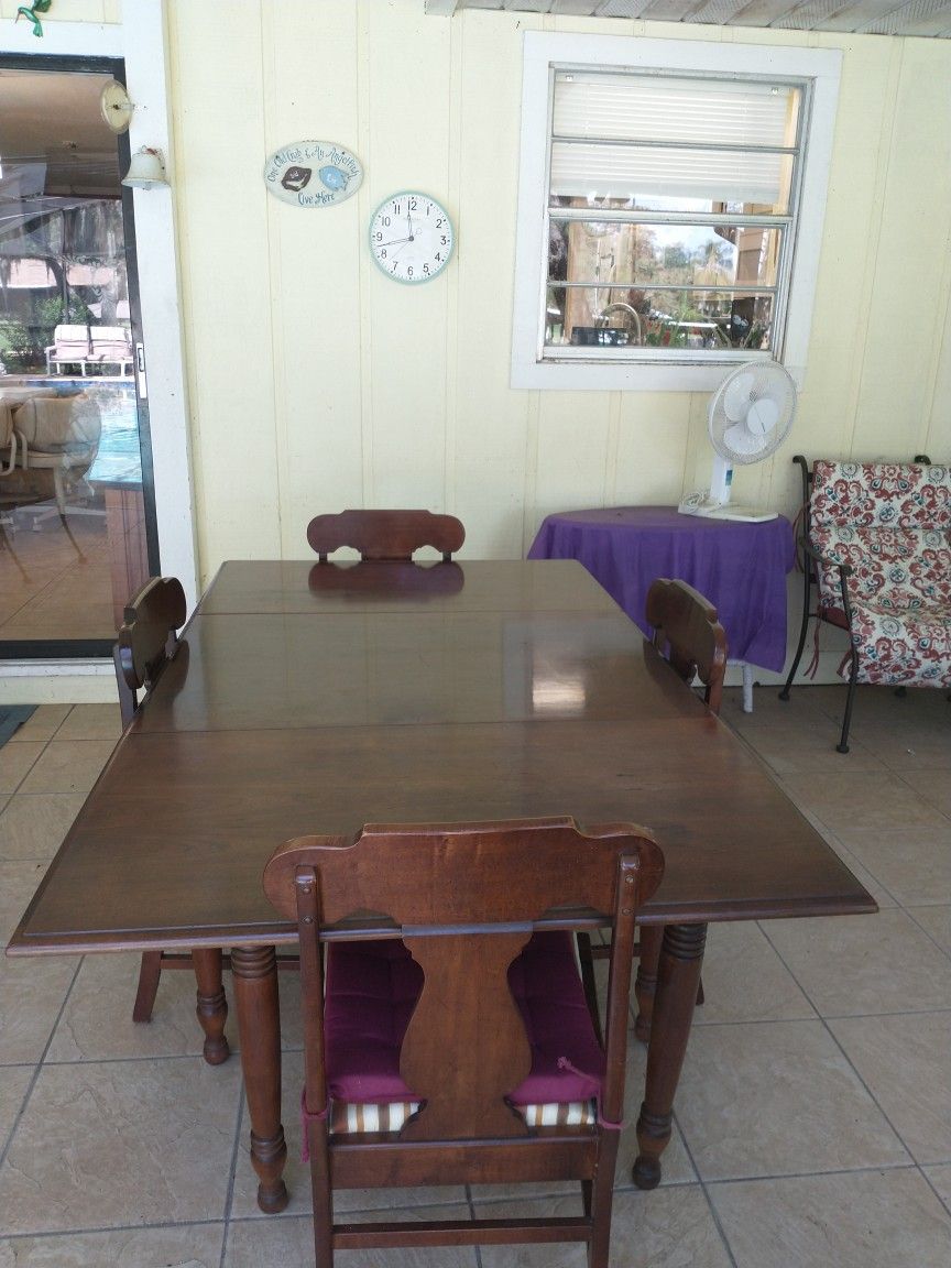 Solid Dark Wood Drop Leaf Dining Set