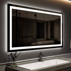 LED Mirror- 48 x 32 LED Touch Button Bathroom Vanity Mirror, Switchable Color LED with Defogger 48x32