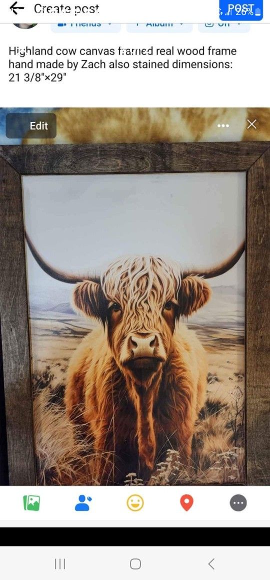 Homemade Stained Wooden Framed Highland Cow Decor