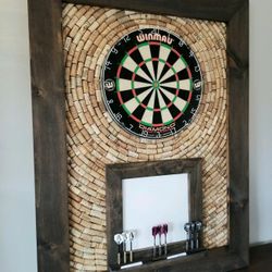 Dartboard With Reclaimed Wine Cork Backing And Scoreboard