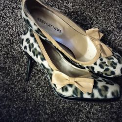 Vintage Furry Leopard Print Heels Size 10 