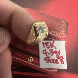 18K Solid Gold Ring For Wedding CUBIC ZIRCONIUM STONE 4.3Gr Size 8