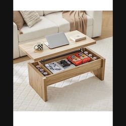 Small Lift Top Coffee Table, Wood Rectangle Coffee Table with Lifting Top and Hidden Storage Compartment, Mid Century Modern Center Tables for Small S