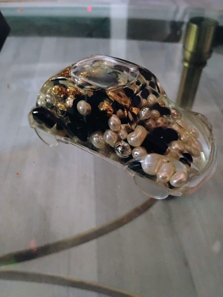 RARE Vintage Car Paperweight with Floating Beads, Vintage VW Bug , vintage Lucite Car, vintage