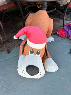 Christmas Inflatable Dog with Santa Hat 4 ft