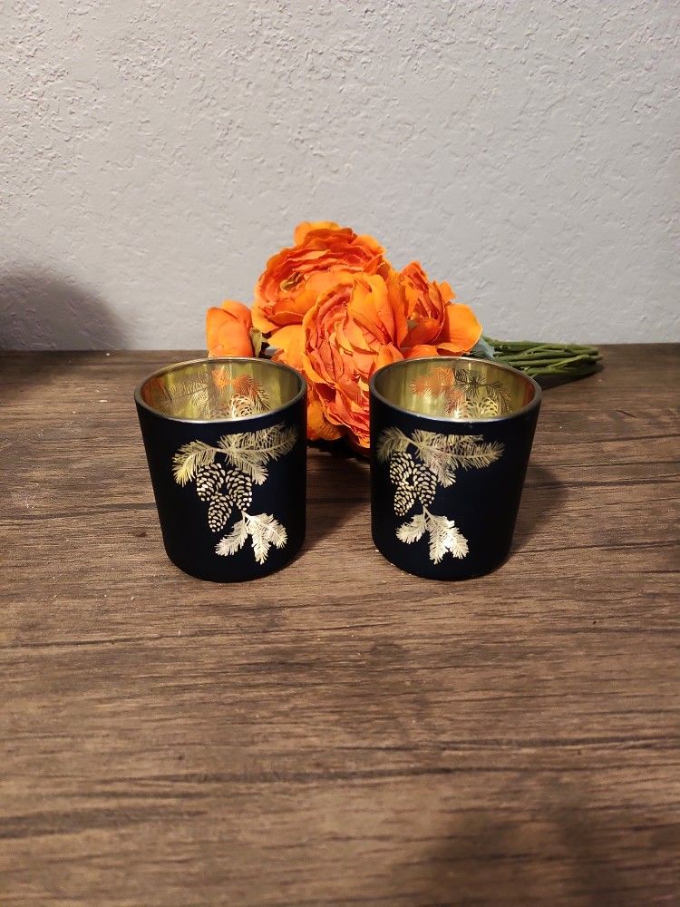 2 Pinecone Glass Candle  Holders