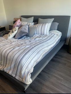 NIXON Mid Century Modern Grey Linen Bed - KING SIZE