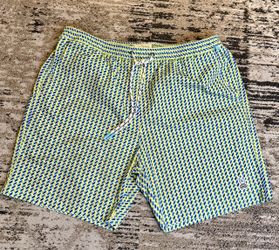 Psycho Bunny Men's Geometric Swim Shorts Drawstring Back Pocket Blue XL