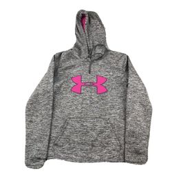 Under Armour Womens XS Heathered Logo Hot Pink Hoodie Sweatshirt Pocket