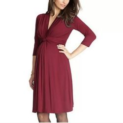 Seraphine Size 14 UK 18 Claret Red Knot Front Maternity Dress.   Tie back Stretch Jersey  V-neck   As worn by Duchess of Cambridge   19” across undera