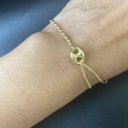 925 Sterling Silver Vermeil Bracelet Doble Chain Italy  Teens Girls  Pulsera