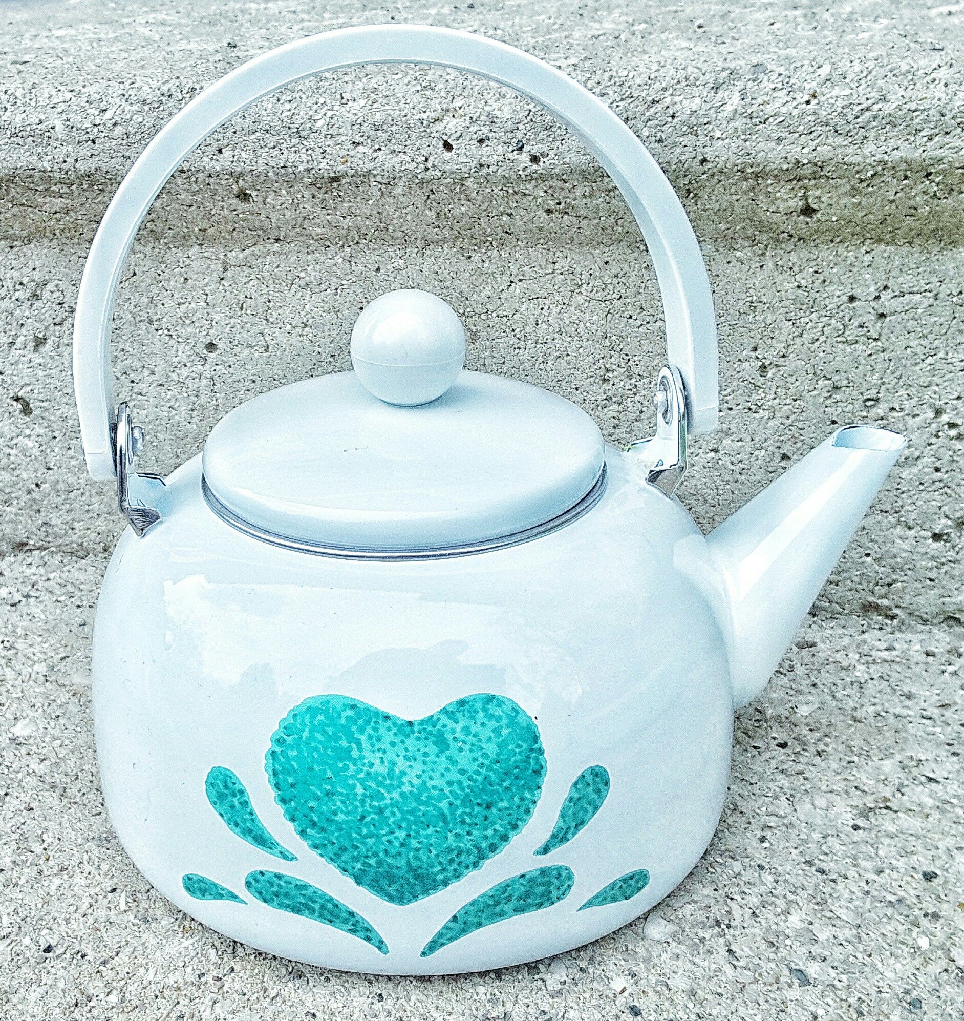 Corelle corning country sponge ware green heart enamel enamelware UNUSED tea pot tea water kettle