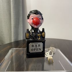 1950s Vintage THE BAR IS OPEN BARTENDER RED NOSE LAMP  