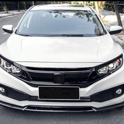 Front Upper Hood Bumper Grille + Eye Lid Compatible with Honda Civic 10th 2016 2017 2018