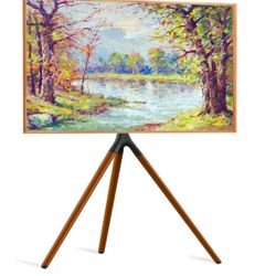 Easel TV Stand with Tripod Base for 45-65 inch Flat Screen up to 77lbs, Height Adjustable TV Stand Tripod for Living Room w/Cable Ties, 180°Swivel, Bl