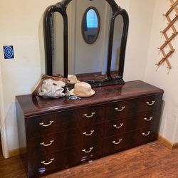Dresser drawer with mirror and nightstand