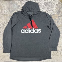 Adidas Mens Hoodie Sweatshirt Gray Logo Graphic Long Sleeve Size 2XLT