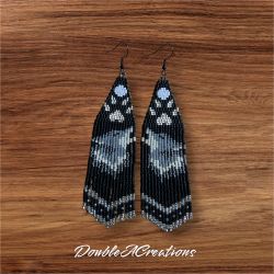 Wolf Howling At The Moon Beaded Earrings, New, Handmade By Me