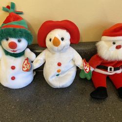 Ty Beanie Babies Christmas Edition!! Snowman’s And Santa 