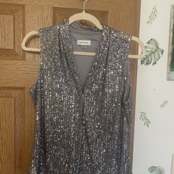 Calvin Klein Grey Sequined Sleeveless Shirt 