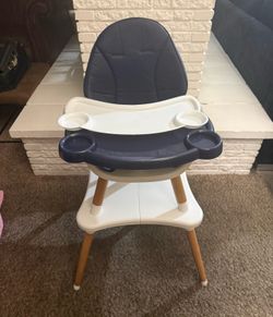 Childrens High Dining Chair Detachable Two-In-One Table And Chair Navy Blue - 24.61"L x 24.41"W × 39.76 H
