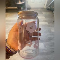 Lilac Retro Flower Clear Beer Can Glass Cup