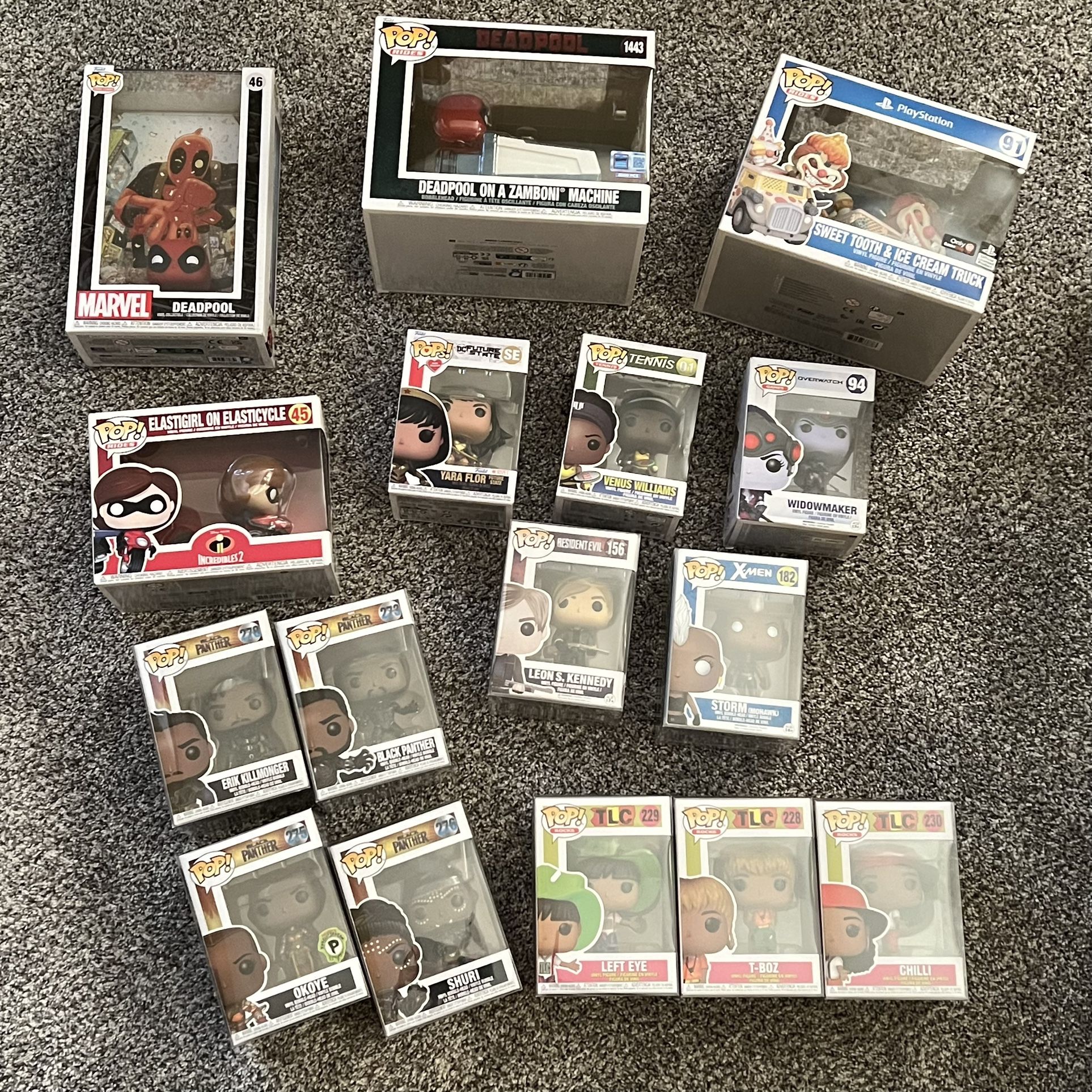 Huge Lot/Collection of 16 New Funko Pops, Leon Kennedy DC Marvel New