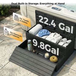 SPA Hot Tub Steps Stairs with Double-Decker Large Storage, Outdoor/Indoor, Fully Sealed, Snap-Together Assembly, Black