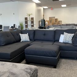 Black Sofa Sectional Set W/ Ottoman- EZ $10 Down For Payment Options Available 