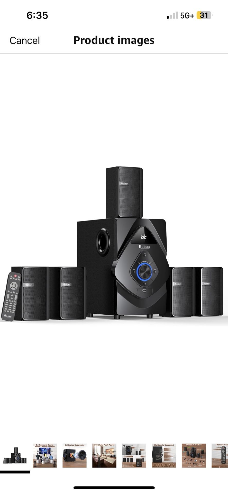 Bobtot Surround Sound Systems Wireless Rear Satellite Speakers - 800W 6.5inch Subwoofer 5.1/2.1 Channel Home Theater Systems with HDMI ARC Optical Blu