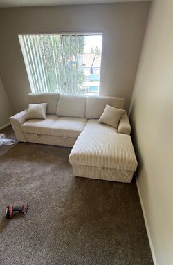 Cream Corduroy Sectional Sofa with Chaise and Pull Out🛋️Many Color Options Available 🎨