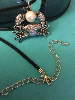 Cool Fashion Crab 🦀 pendant necklace with black Suede chain 18 ” inch long / Be fashionable fun style