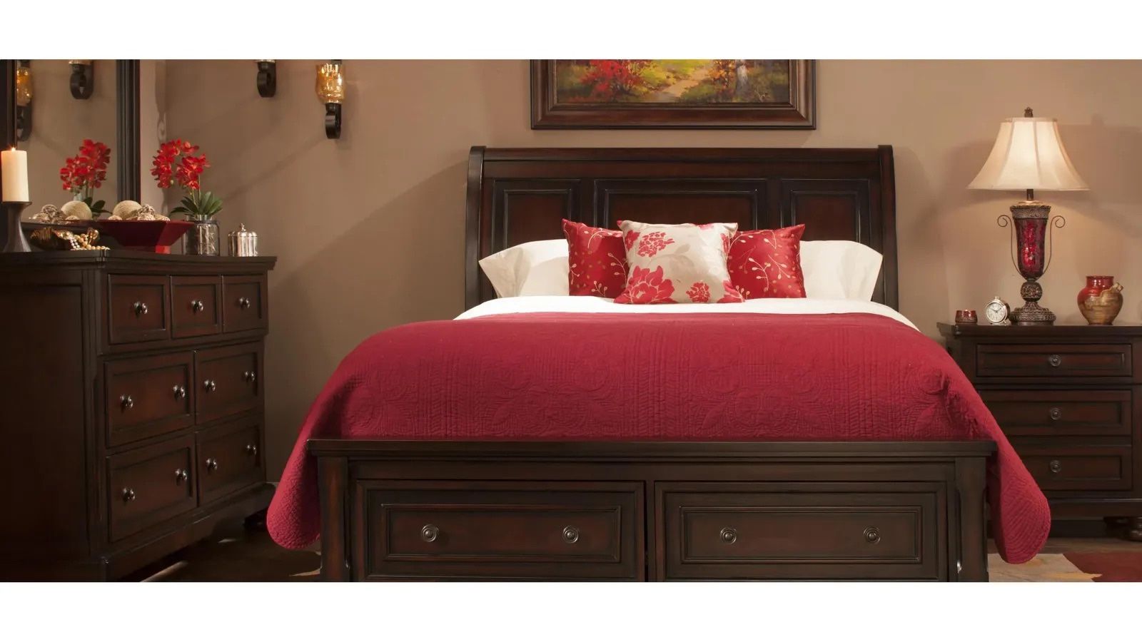 Queen Sleigh Bed w/storage & Night Stands