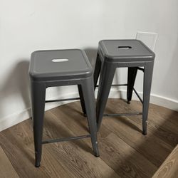 Gray Metal Bar Stools Counter Height 24in