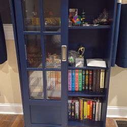 Navy Blue Bookcase with Sliding Doors 