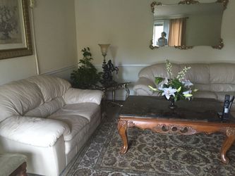 3 piece Real leather half white beautiful couch with coffee table for 450