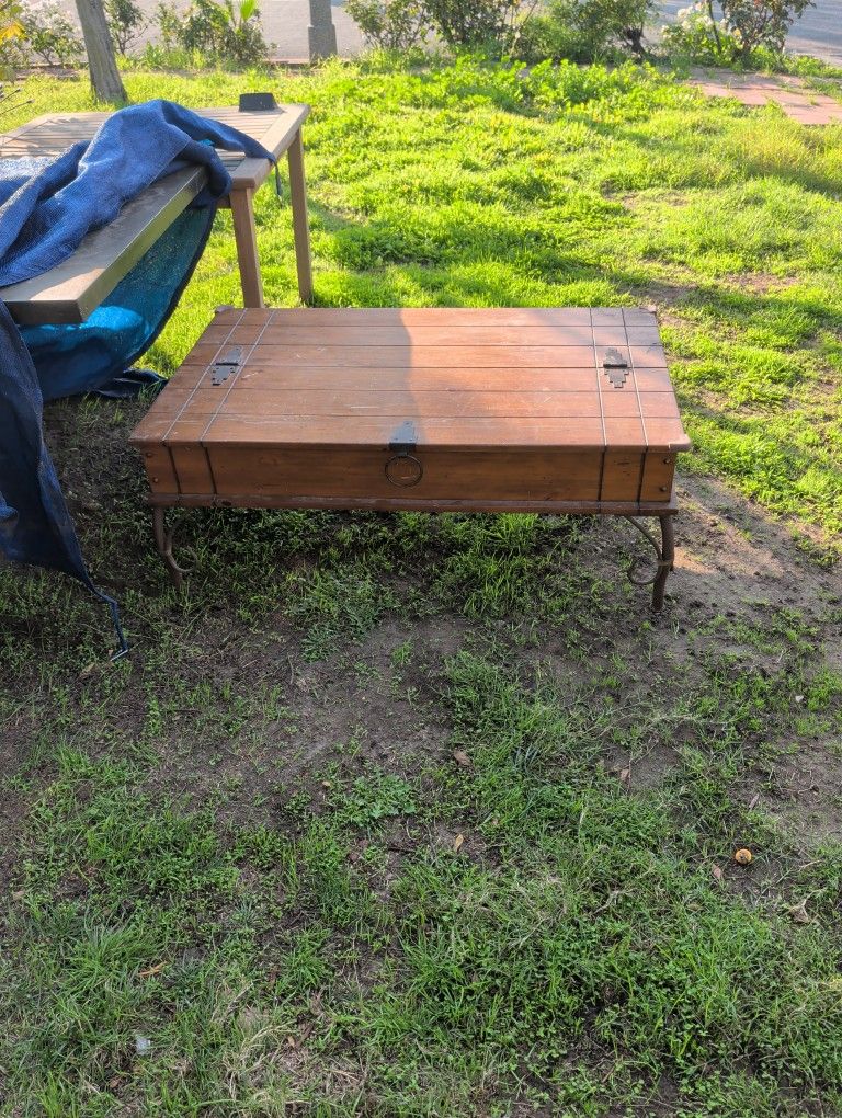 iron and solid Spanish style coffee table with storage