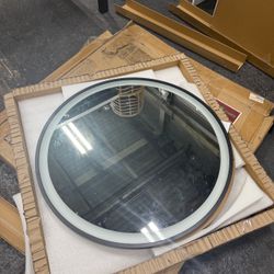 LED Sensor Mirror, Round Human Body Induction, Black Framed Vanity Mirror， 24in
