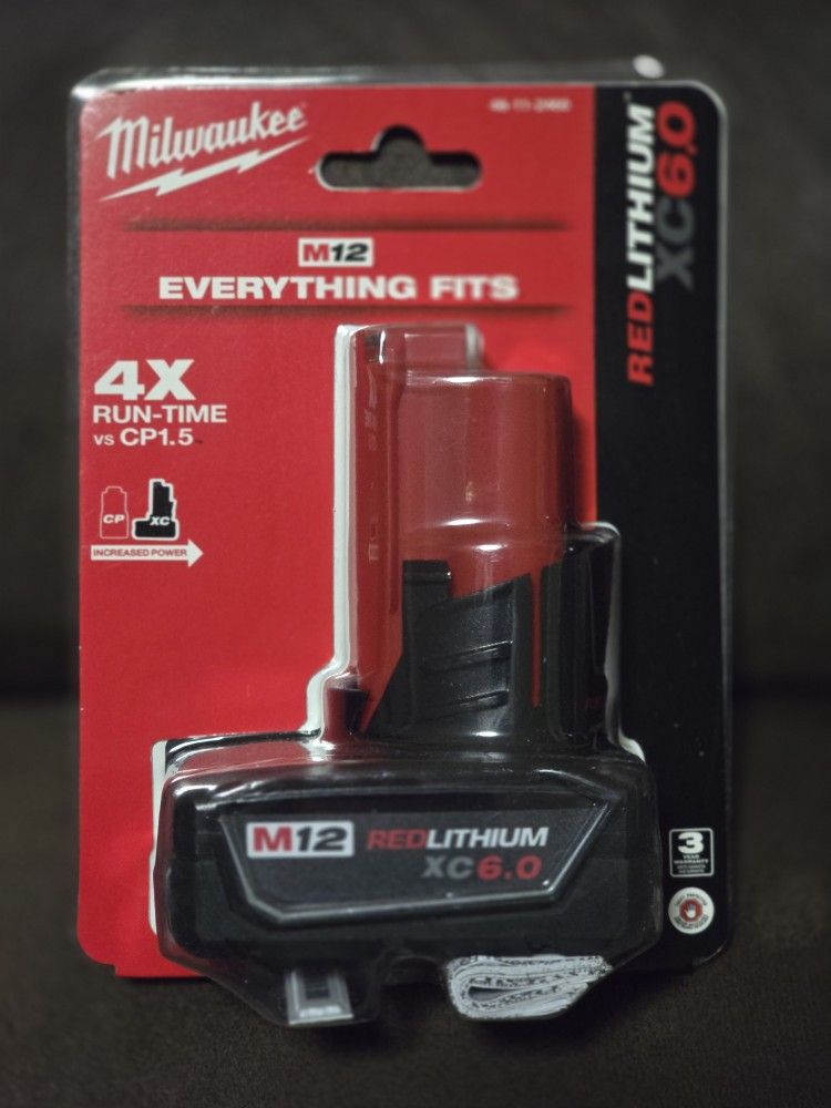 Milwaukee
M12 12-Volt Lithium-Ion XC Extended Capacity Battery Pack 6.0Ah