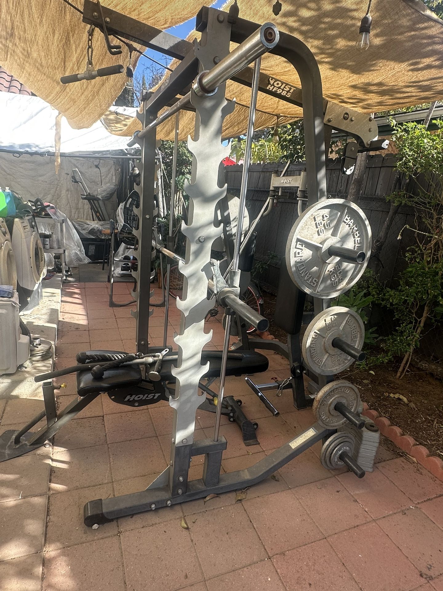 HOIST OLYMPIC SMITH MACHINE SQUAT RACK WITH OLYMPIC WEIGHTS