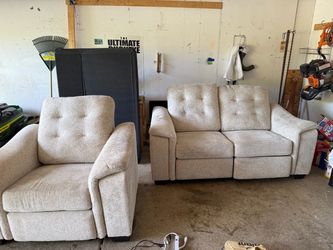 Beige Tufted Loveseat and Recliner Set