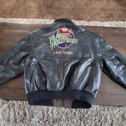 Vintage 90s Planet Hollywood LAKE TAHOE Reversible Leather Jacket Sz Large 
