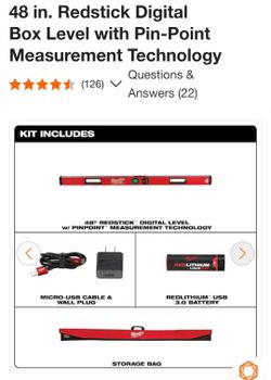 48 in. Redstick Digital Box Level with Pin-Point Measurement Technology New open box item