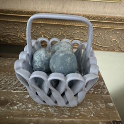 Blue Ceramic Basket with Soaps