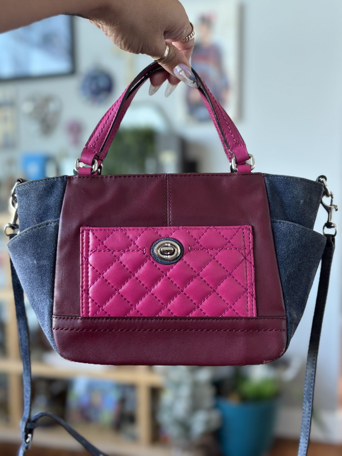 Coach Park Quilted Color Block Mini Tote Crossbody Bag,