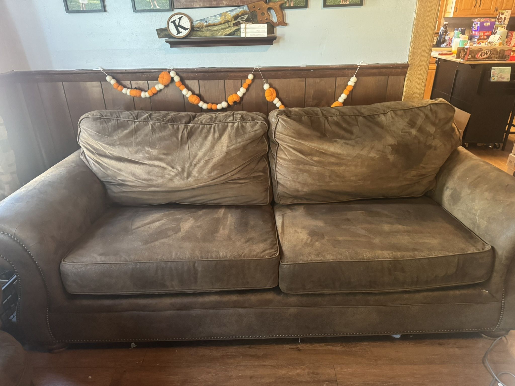 Brown Microsuede Couch and Loveseat 